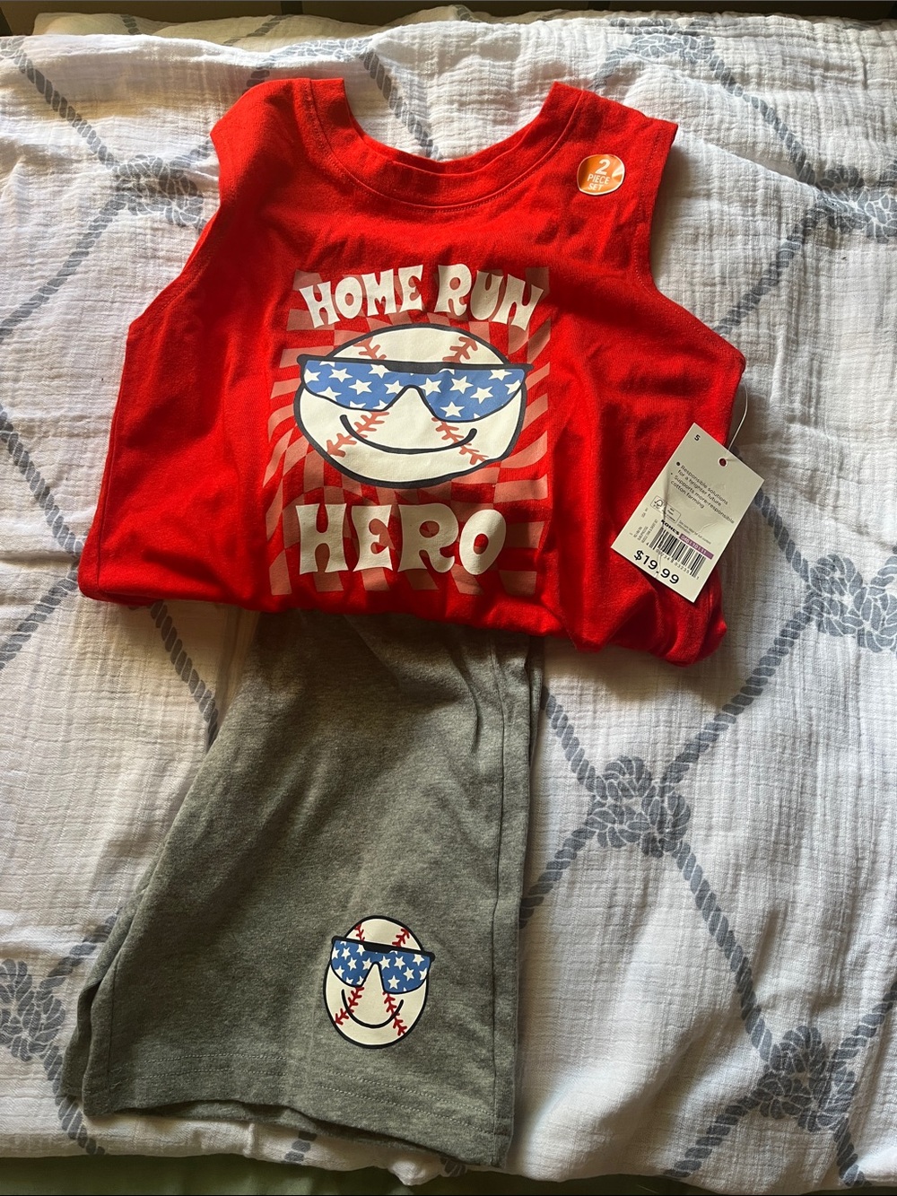 Boys Home Run Hero Shorts Set - Red Top & Gray Shorts